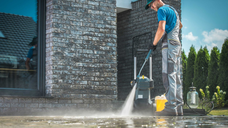 pressure washing the outdoor areas
